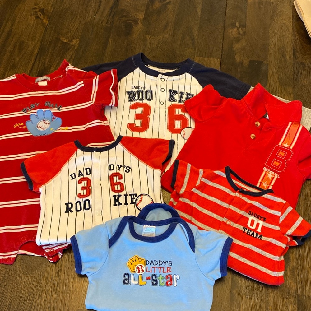 Baseball lot. Assorted items& sizes 3 to 18 months for your growing ball player.